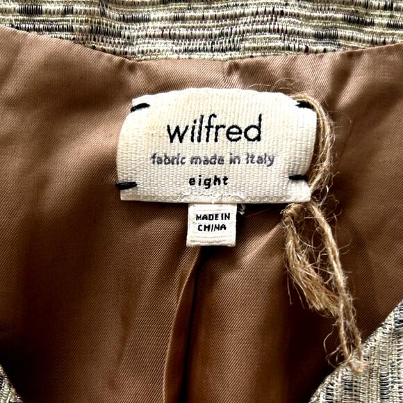 ARITZIA WILFRED Exquis Beige Black Gold Metallic Cropped Cupro Blazer Jacket 8 - Picture 3 of 6